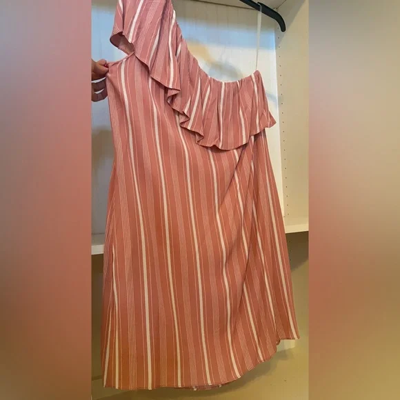 Le Kate | Rose Pink & White Vertical Stripped One Shoulder Dress | M | NWT - Picture 4 of 8